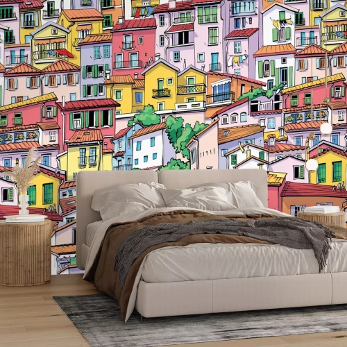 Fototapete Landschaft mit bunten Mietshäusern