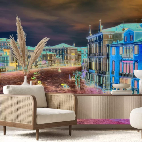 Fototapete Venezianischer Kanal mit Booten zwischen Häusern