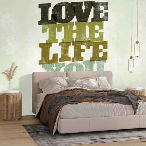 Fototapete Schriftzug über die Liebe zum Leben auf Beton