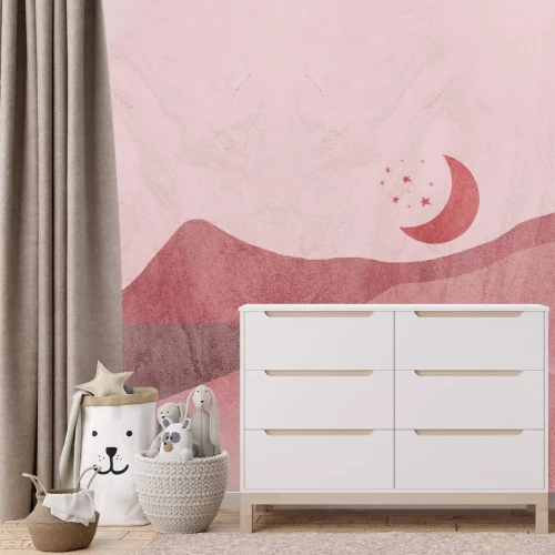 Fototapete Zeichnung einer Wüste mit Sonne und Mond