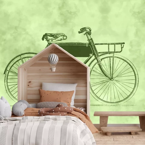 Fototapete Alter Fahrrad in einem stilisierten Vintage-Zeichnung