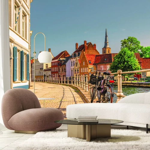 Fototapete Charmante Stadt am Kai des Wasserkanals