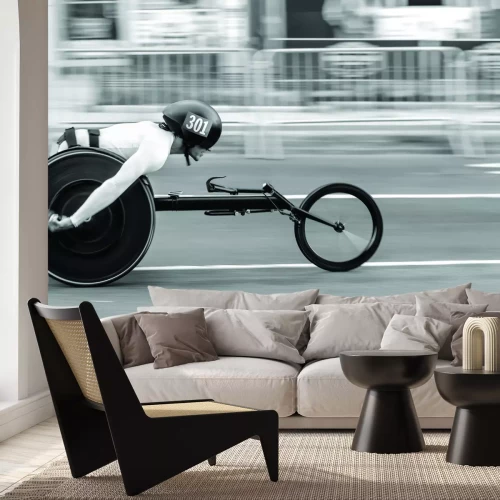 Fototapete Rennfahrer im Rennrollstuhl in voller Fahrt