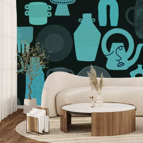 Fototapete Teller mit Tassen und Teekannen