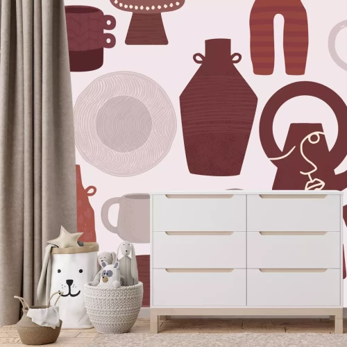 Fototapete Teller mit Tassen und Teekannen