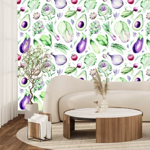 Fototapete Aubergine und Kohl mit anderem Gemüse