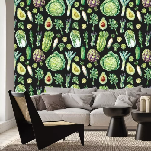 Fototapete Verschiedene Gemüse auf schwarzem Hintergrund