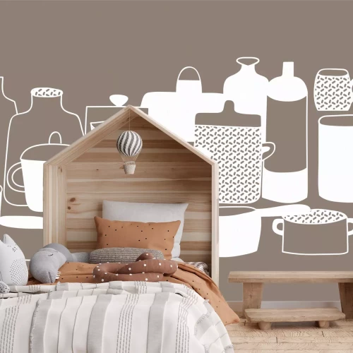 Fototapete Zeichnung von Porzellan Töpfen und Krügen