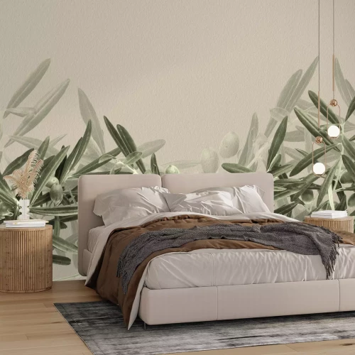 Fototapete Zarte Olivenzweige auf hellem Hintergrund