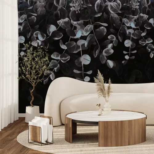 Fototapete Zarte graue Blätter auf hellem Hintergrund