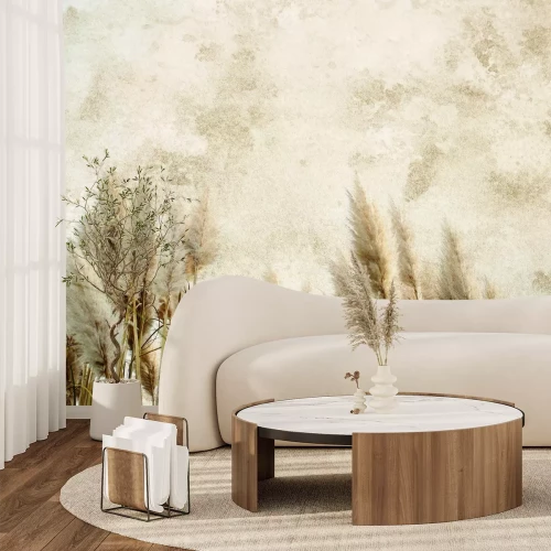 Fototapete Herbstgräser an einer beigen Wand