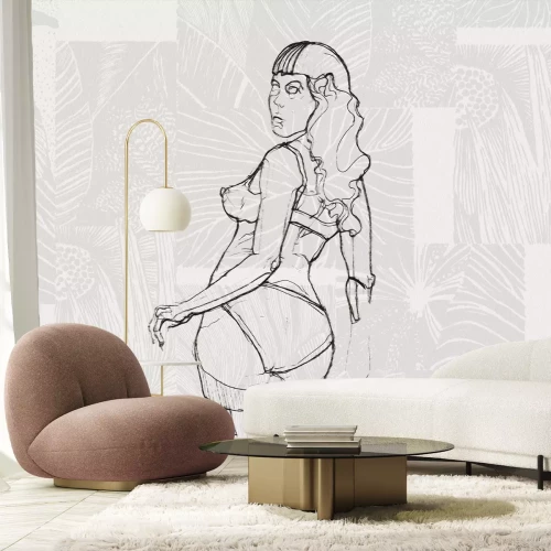 Fototapete Attraktive Frau vor einem pflanzlichen Hintergrund