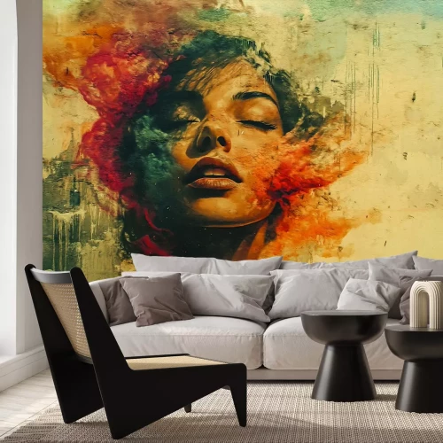 Fototapete Porträt einer Frau in Aquarell an einer Wand