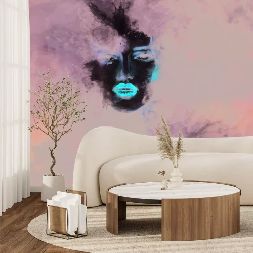 Fototapete Porträt einer Frau mit roten Lippen in Schwarz