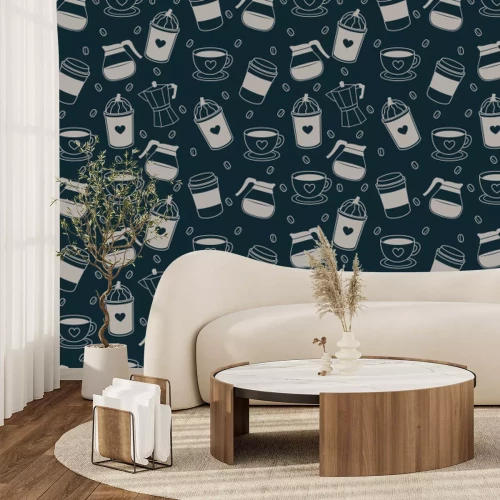 Fototapete Aromatische Komposition von Kaffeebohnen mit Tassen