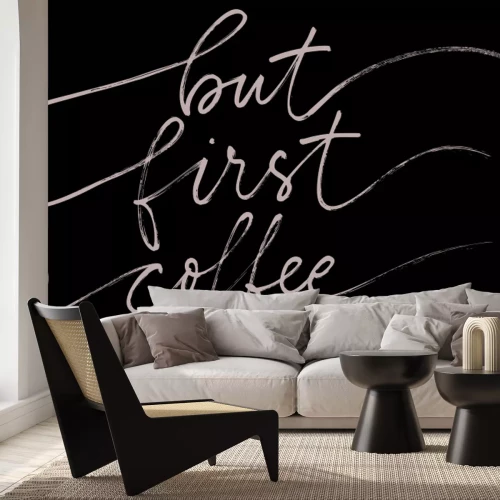 Fototapete Schwarzer Schriftzug über Kaffee auf weißem Hintergrund