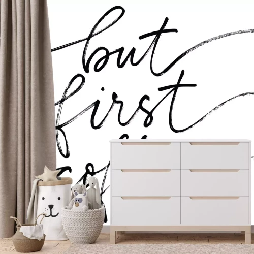 Fototapete Schwarzer Schriftzug über Kaffee auf weißem Hintergrund