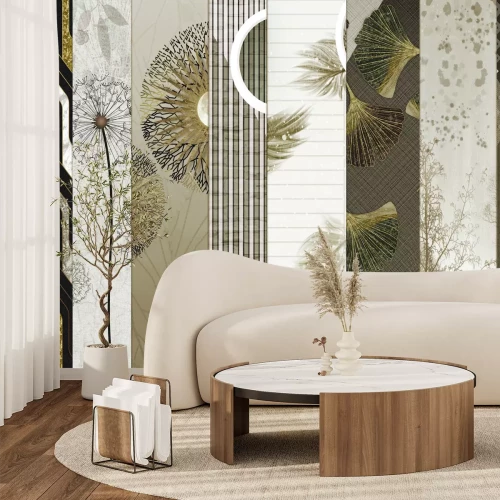 Fototapete Löwenzahn und Blätter auf Texturen