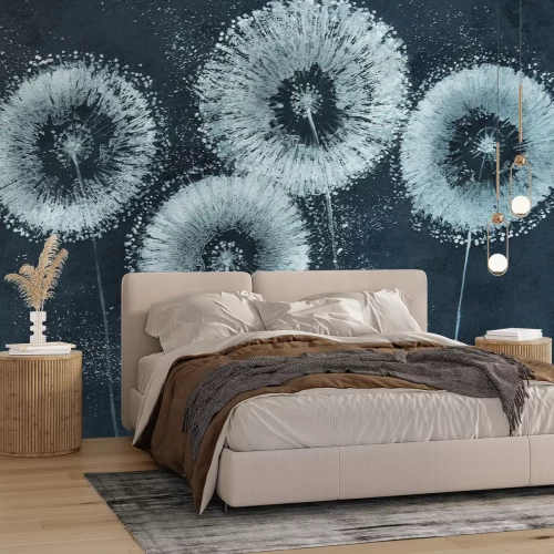 Fototapete Gemalte weiße Löwenzähne an der Wand