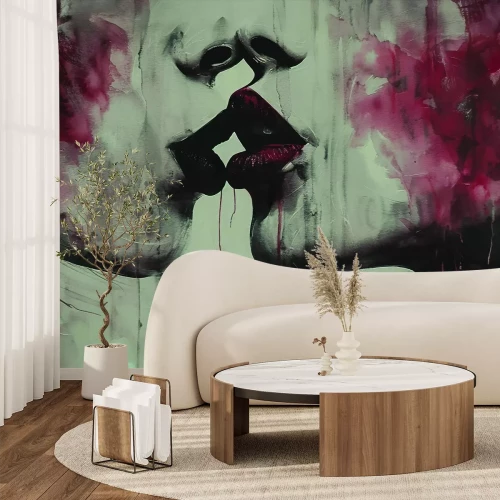 Fototapete Kuss von Frauen mit roten Lippen