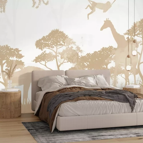 Fototapete Dschungel mit Giraffen und Affen