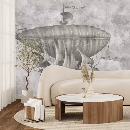 Fototapete Fliegendes Schiff im Vintage-Stil