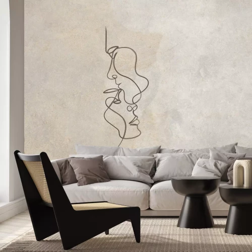 Fototapete Gesicht einer Frau und eines Mannes auf beigem Hintergrund