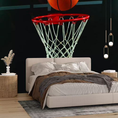 Fototapete Basketball, der in den Korb fällt