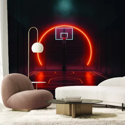 Fototapete Basketballkorb mit rotem Neon