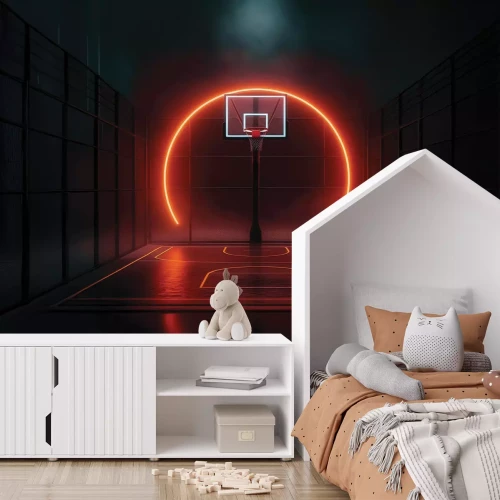 Fototapete Basketballkorb mit rotem Neon