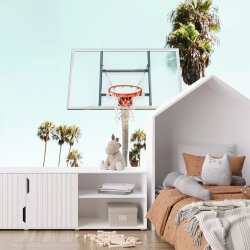 Fototapete Basketballkorb vor Palmenhintergrund