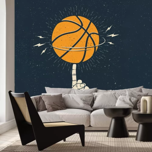 Fototapete Basketball, der sich auf einem Finger dreht