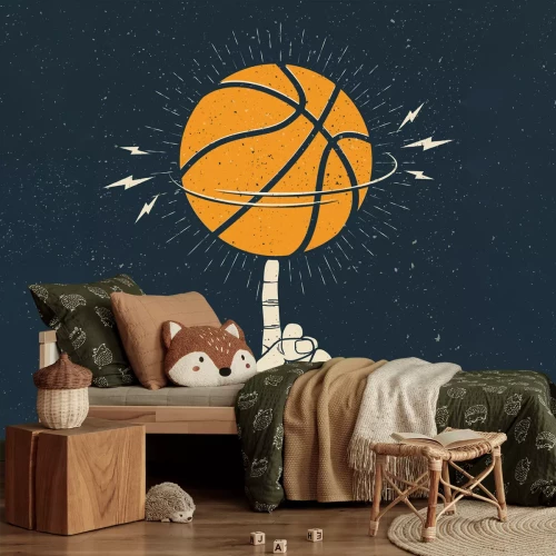 Fototapete Basketball, der sich auf einem Finger dreht