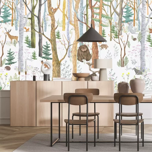 Fototapete Wald mit Tieren und üppiger Vegetation