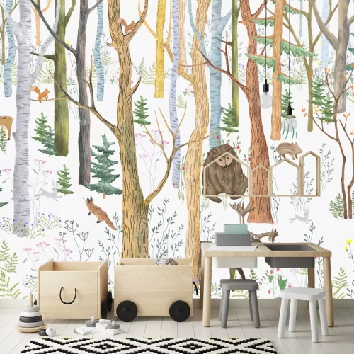 Fototapete Wald mit Tieren und üppiger Vegetation