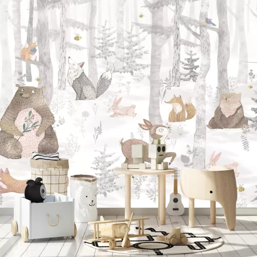 Fototapete Landschaft eines Märchenwaldes mit Tieren