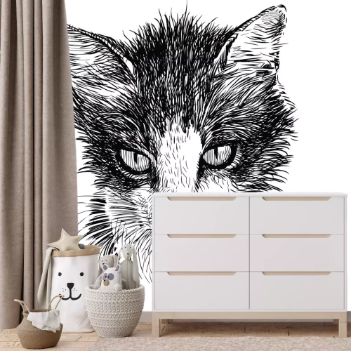 Fototapete Skizze einer schwarz-weißen Katze