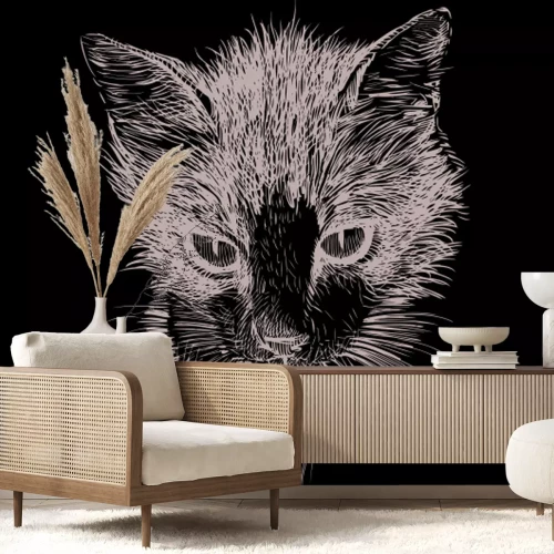 Fototapete Skizze einer schwarz-weißen Katze