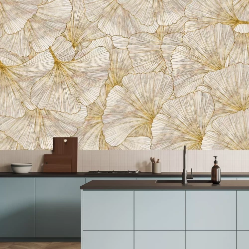 Fototapete Zeichnung von goldenen Ginkgo-Blättern