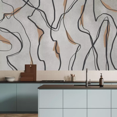Fototapete Schwarze wellige Linien auf grauem Hintergrund