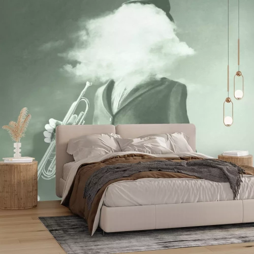 Fototapete Mann mit verschwommenem Gesicht und Trompete