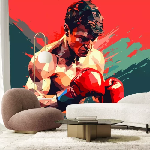 Fototapete Abstrakter muskulöser Boxer mit Handschuhen
