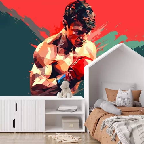 Fototapete Abstrakter muskulöser Boxer mit Handschuhen