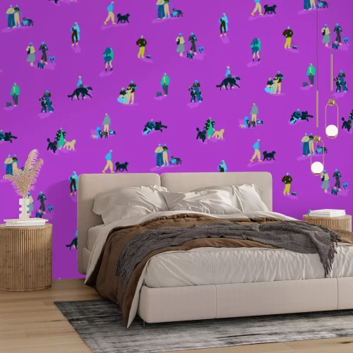 Fototapete Frauen und Männer mit Hunden beim Spaziergang