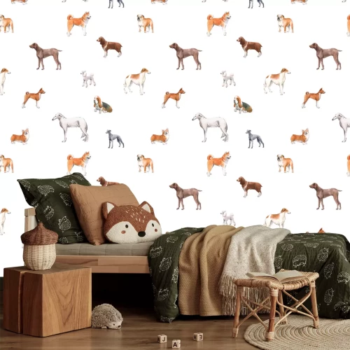 Fototapete Verschiedene Rassehunde auf weißem Hintergrund