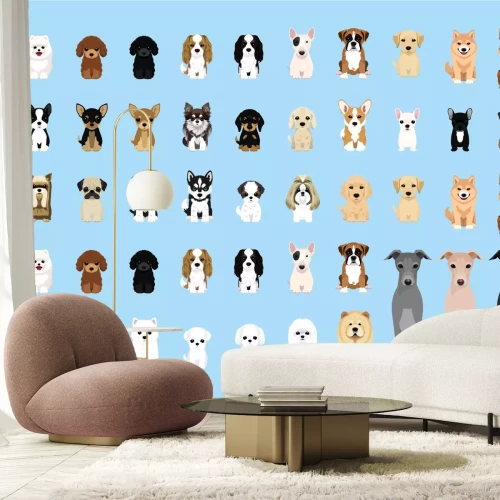 Fototapete Rassehunde auf blauem Hintergrund