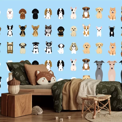 Fototapete Rassehunde auf blauem Hintergrund