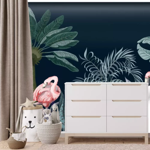 Fototapete Flamingos und exotische Pflanzen