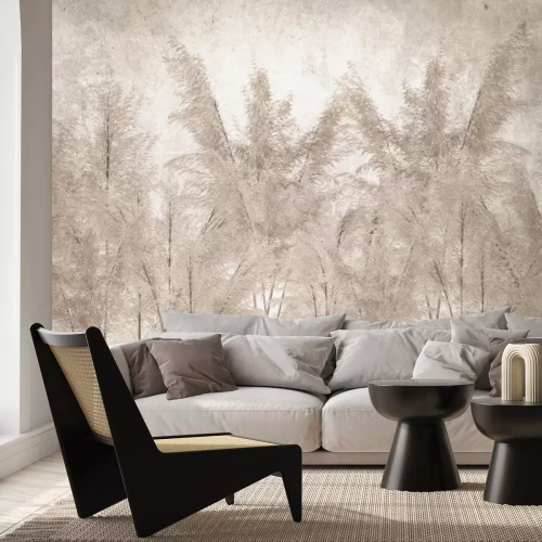 Fototapete Pampasgras auf beigem Hintergrund