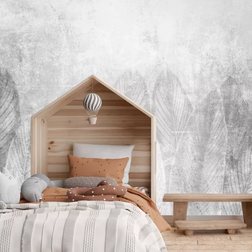 Fototapete Blätter auf grauem Beton